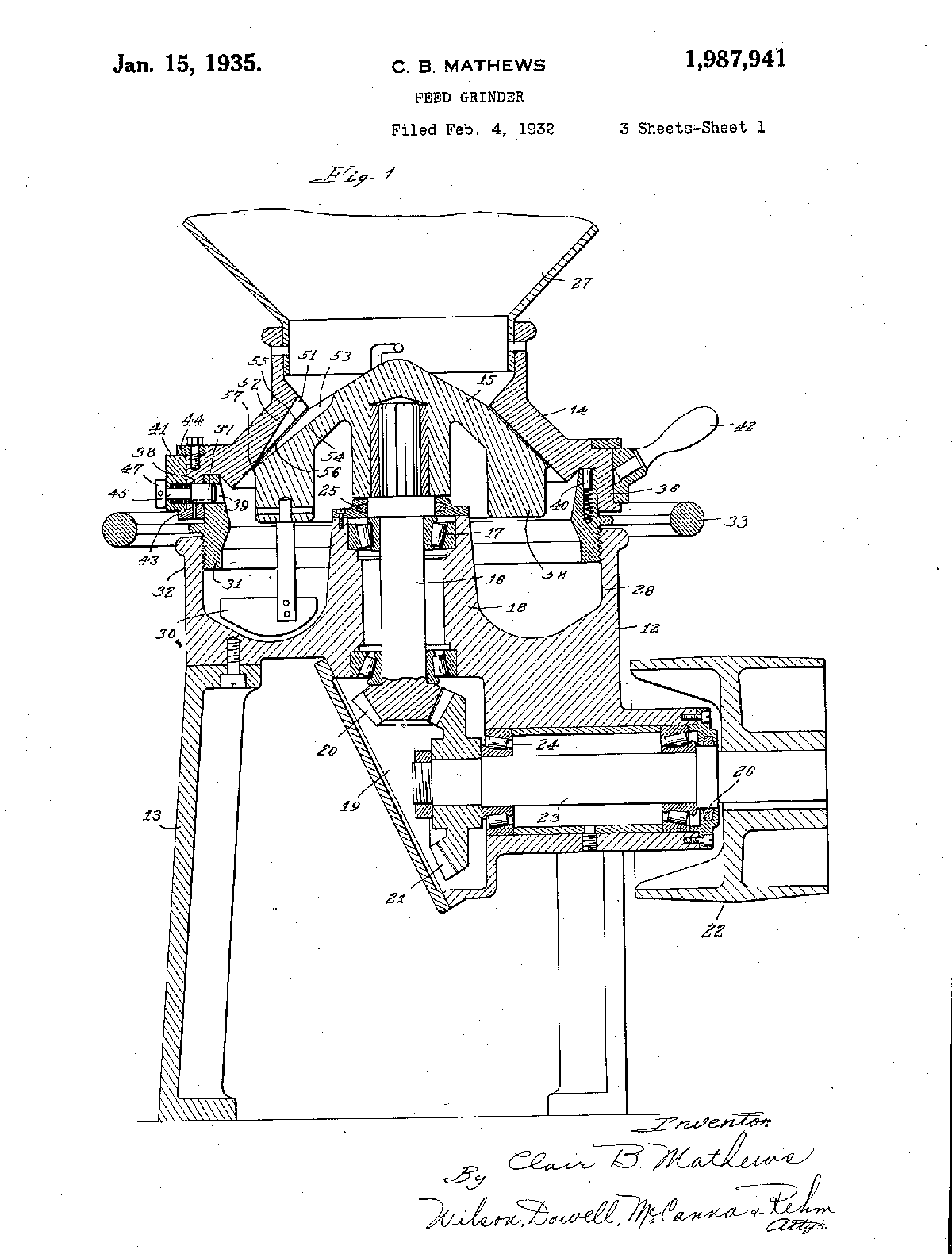 A 1932 patent for a feed grinder, a process that led to the cheese curl. 