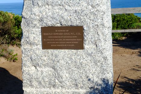 Monument to Harold Holt at Cheviot Beach.
