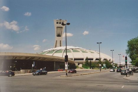 The exterior of Olympic Stadium in Montréal, Québec (Canada).