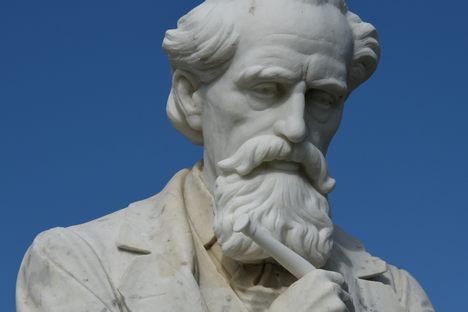 The restored Charles Dickens statue.