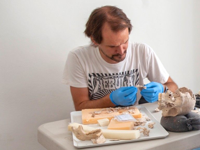 Nicolaus Seefeld restores a skull.