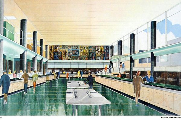 Original mural lobbyIllustration: Imperial Bank of Canada, Granville & Dunsmuir, Interior