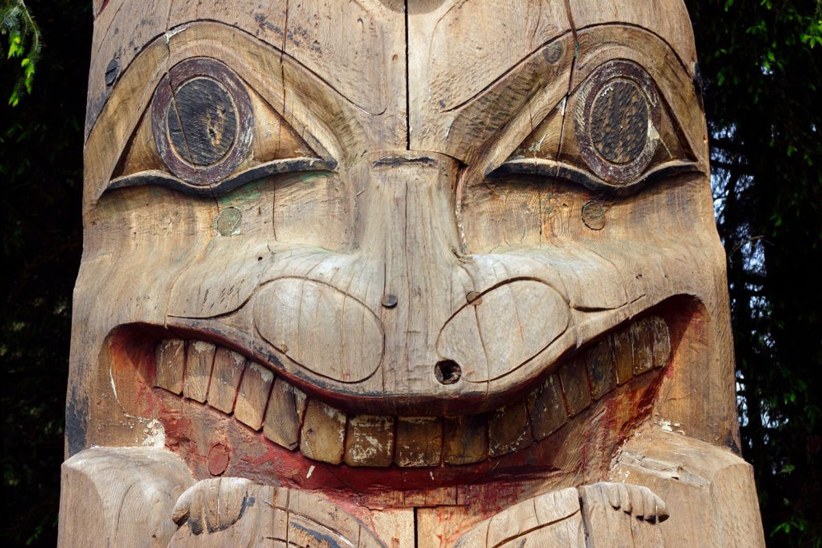 A Tlingit totem pole at Sitka National Historic Park, where evidence of the lost fort was discovered.