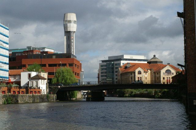 Bristol Floating Harbour with Cheese Lane Shot Tower in the background.