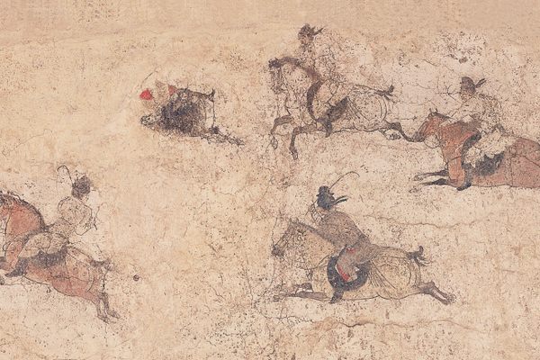 A Tang dynasty wall painting depicts horsemen playing a polo-style game. A similar sport may have been played at Yanghai.