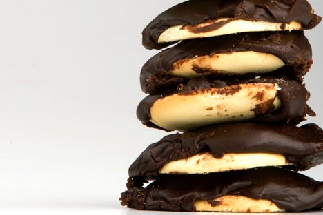 A stack of Berger Cookies. 