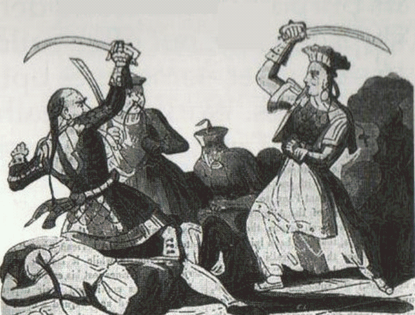 An engraving from the 1800s depicts Ching Shih in battle.