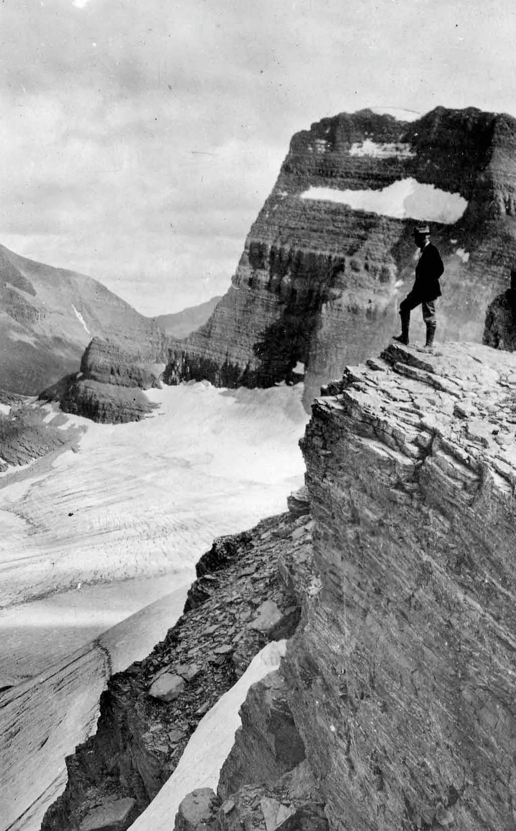 Steven Mather, then Director of the National Park Service, photographed on Piatt Path near present-day Grinnell Glacier Overlook, 1920.