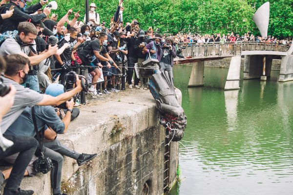 In Bristol, England, members of a Black Lives Matter protest topple a statue of Edward Colston, a slave trader and key figure in the founding of the city, on June 7, 2020. 