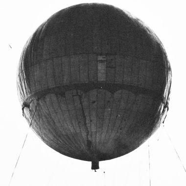 Completed Japanese balloon is inflated for laboratory tests at a California base, recovered in 1945.