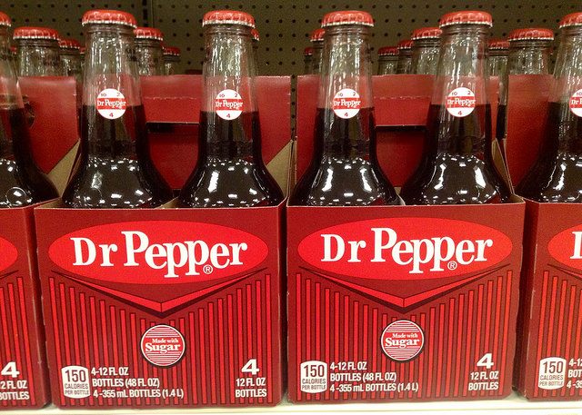 New DR PEPPER Made With REAL SUGAR Soda Pop (4) 12 Oz Glass Bottles