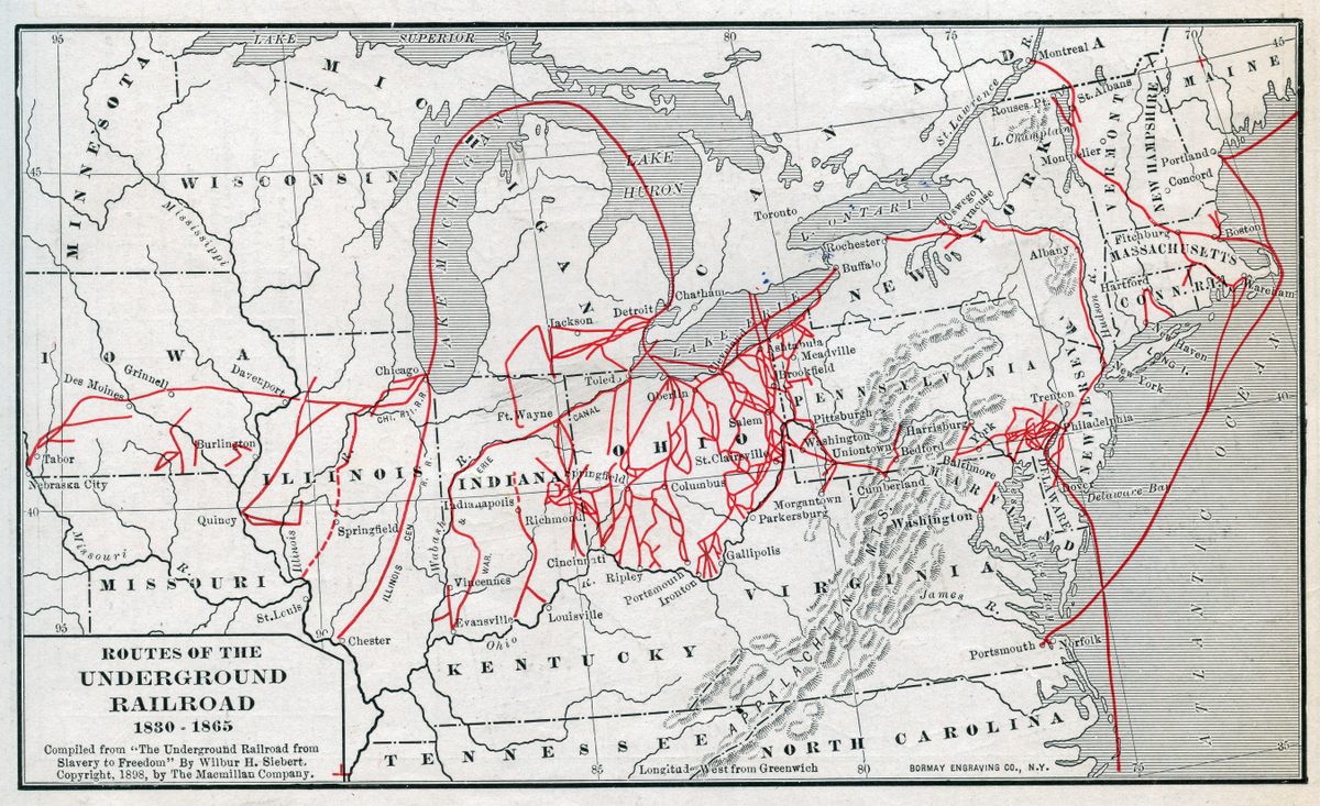 This map, first published in 1920, shows routes on the Underground Railroad, many of which passed through Ohio.