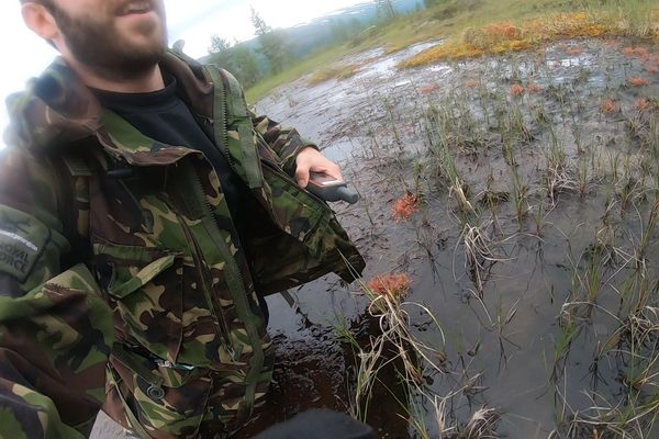 Davies found himself in a sticky situation in a bog in Norway.
