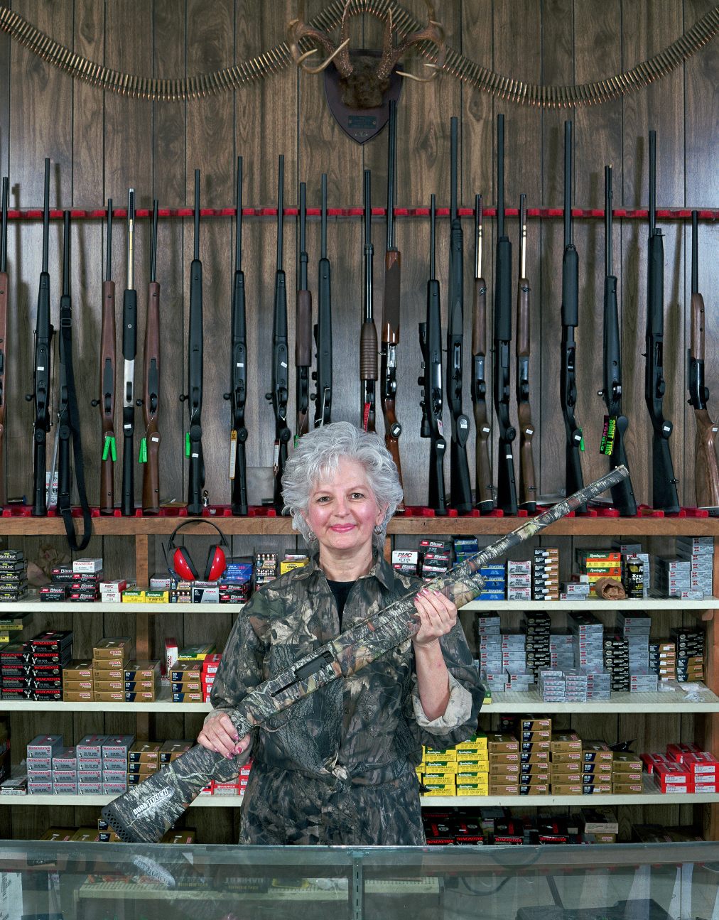 Guns and ammo at a sporting goods store in town.