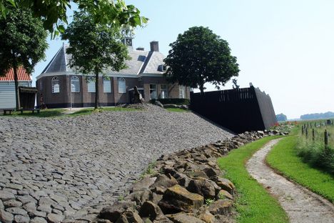 Schokland as it is nowaydays; enclosed by land. The church is also visible in the painting by Hermanus Koekoek.