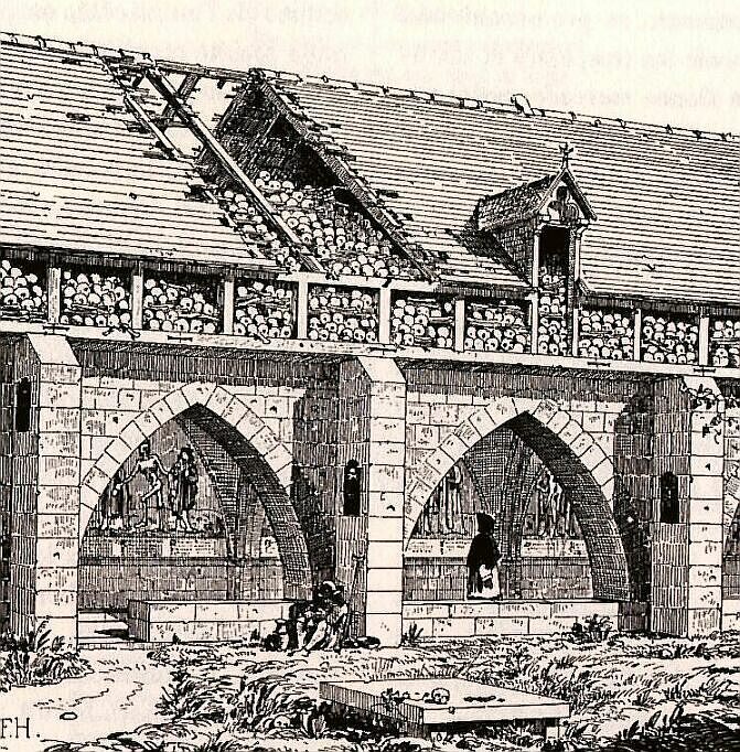 A charnel house at the Saints Innocents Cemetery, Paris.
