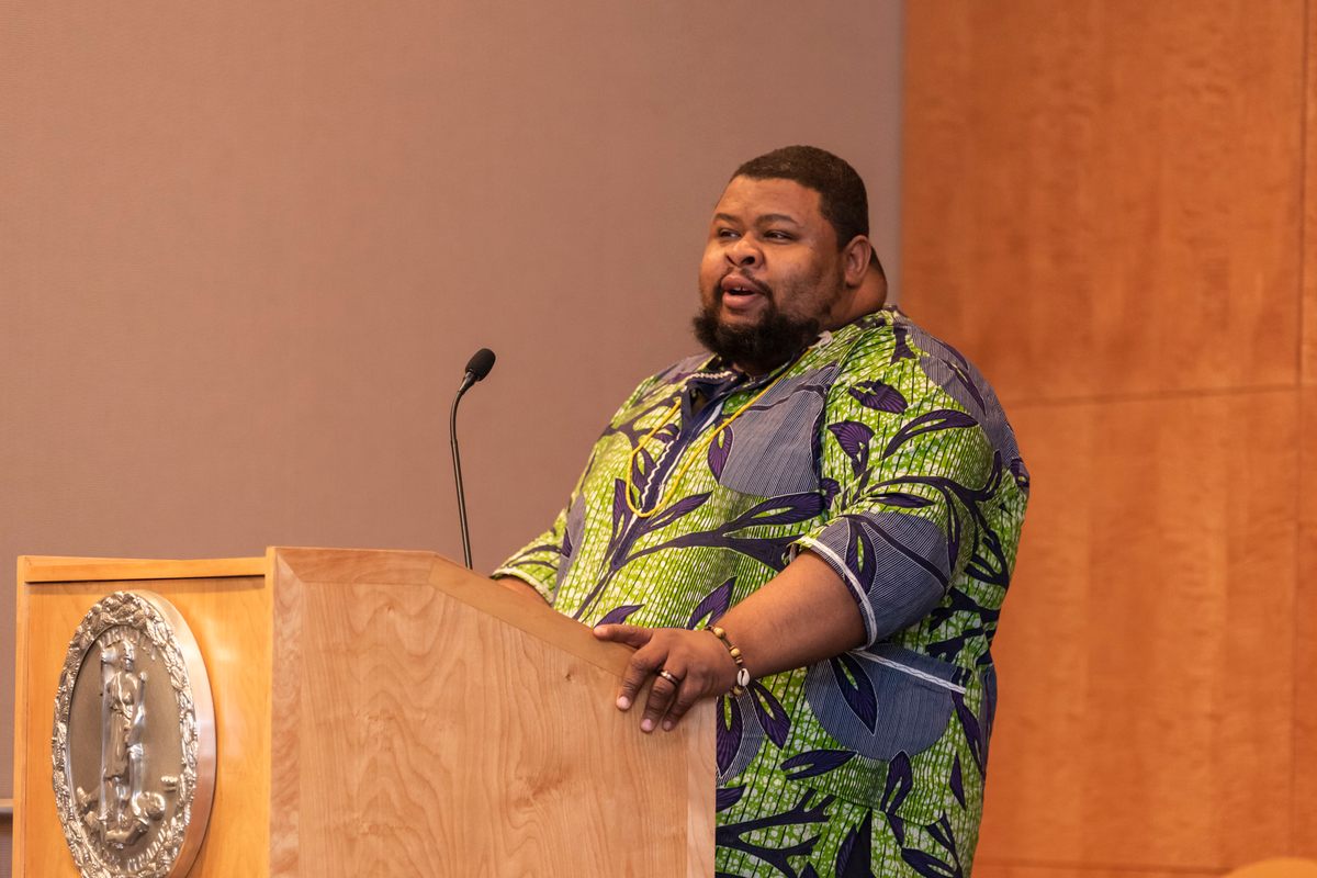 Michael Twitty gives a talk at the Library of Virginia in 2019.