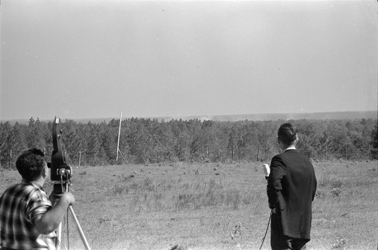 Media at the official observation point.