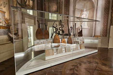 A collection of instruments on display in one of the frescoed rooms.
