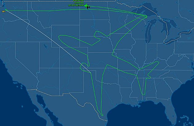 An airplane drawn over the fly-over states.