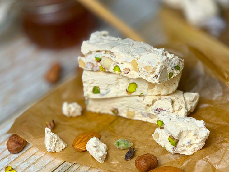 Italian nougat or torrone with nuts