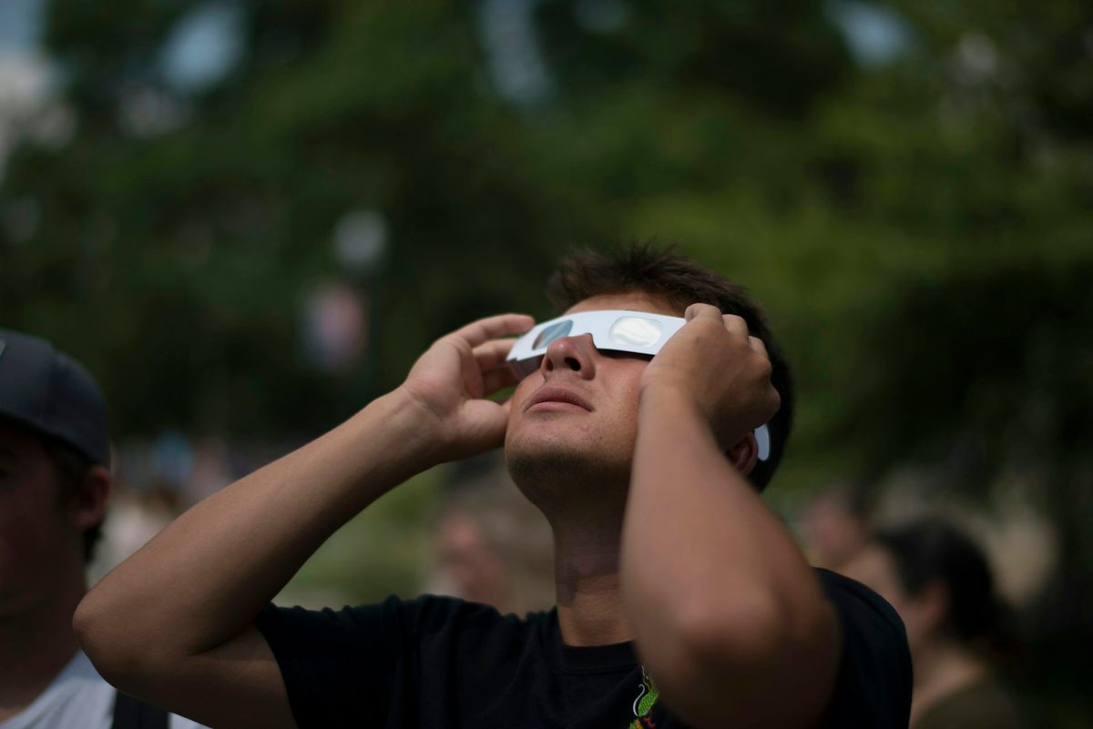 Eclipse glasses protect your eyes while viewing an eclipse.  You should never look directly at the Sun.