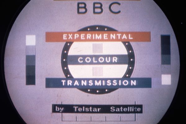 The late 1960s and early 1970s saw the first widespread adoption of color television, as seen in this 1962 BBC test pattern from an early satellite television broadcast. <em>Late Night Horror</em> was an innovator in the field. 