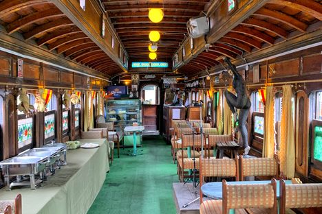The interior, with original wood finishings.
