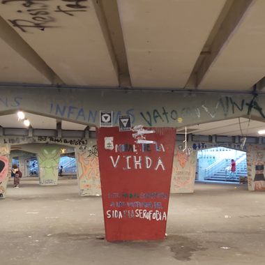 The roundabout continues to be a focal point for gender-related activism, as shown by these graffiti from early March 2022