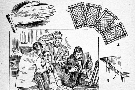 This diagram from Modern Swindles shows how card cheats work—and what happens to them when they're caught. 