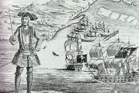 An illustration from A General History of the Robberies and Murders of the most notorious Pyrates