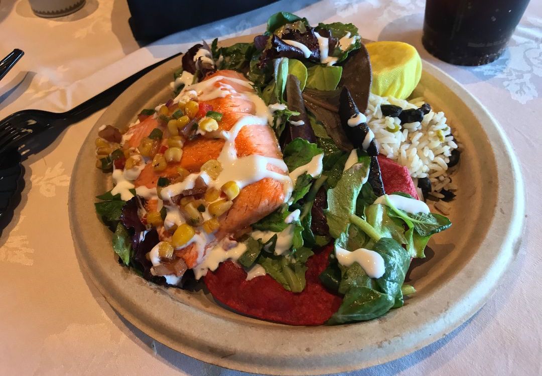 The salmon tostada incorporates plenty of Southwestern flavors.