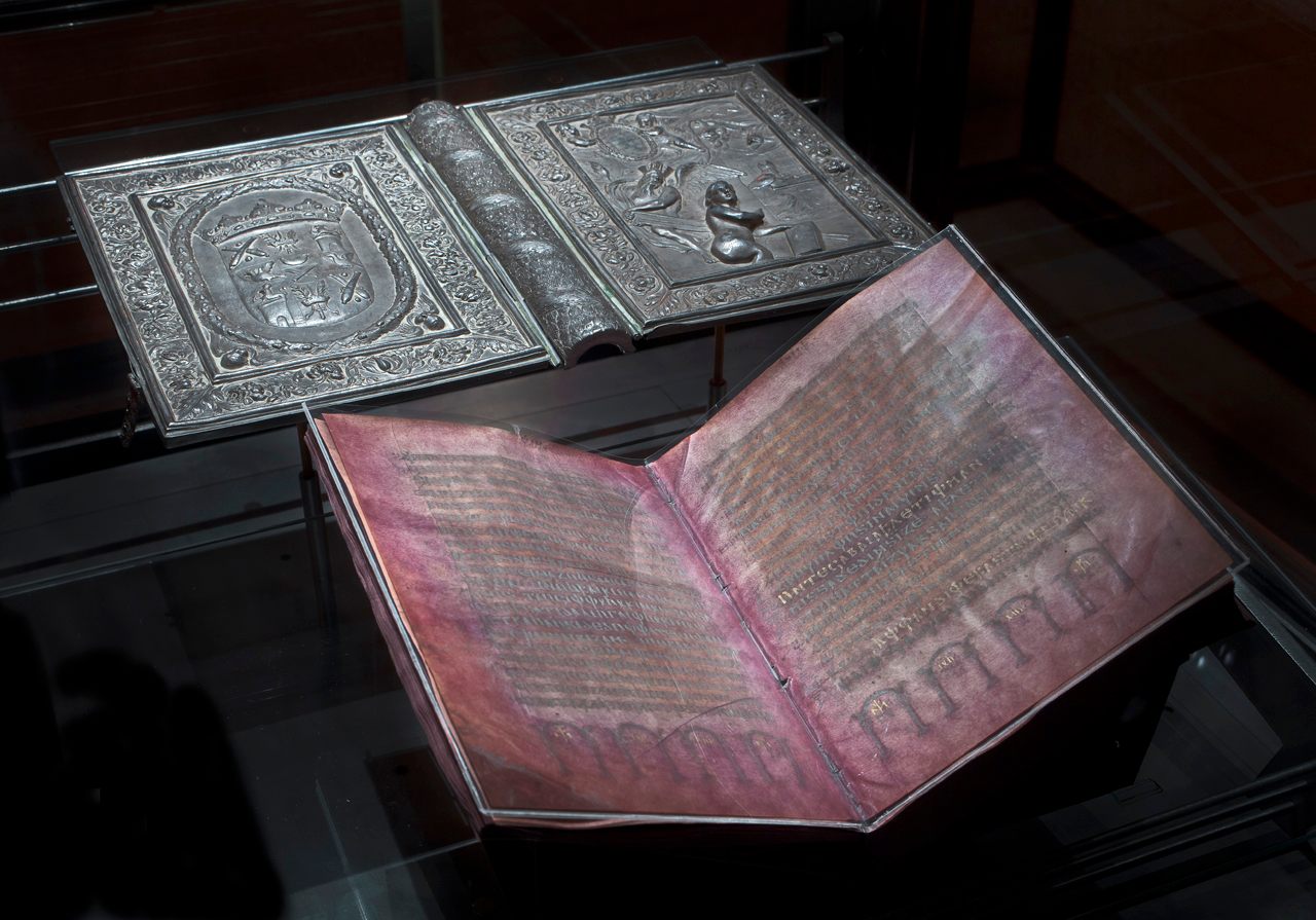 The oft-coveted Codex Argenteus, aka the Silver Bible, is now ensconced behind bulletproof glass at Sweden's Uppsala University. 