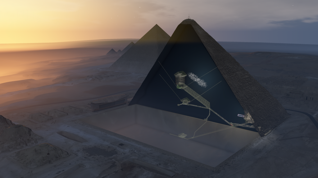 A cutaway of the pyramid showing the location of the void.