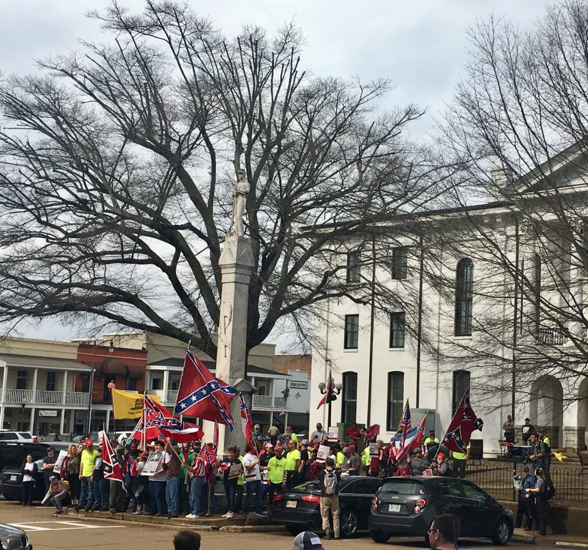 Protesters supporting Confederate monuments in Oxford, Mississippi, in February 2019.