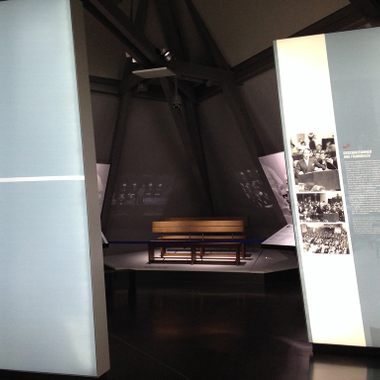 Part of the museum exhibition showing the chairs in which some of the Nazi war criminals sat
