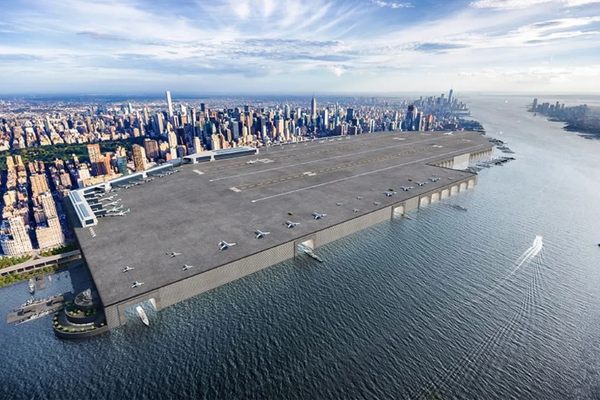One design envisioned landing planes just over the Hudson River.