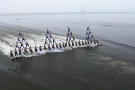 Watch These Performers Form an Incredible Four-Tiered Human Pyramid on Waterskis