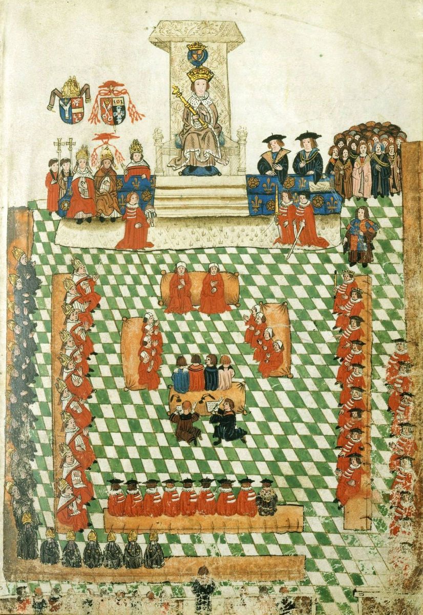 This 1523 illustration of the opening of British Parliament is the earliest rendering of a Speech from the Throne. 