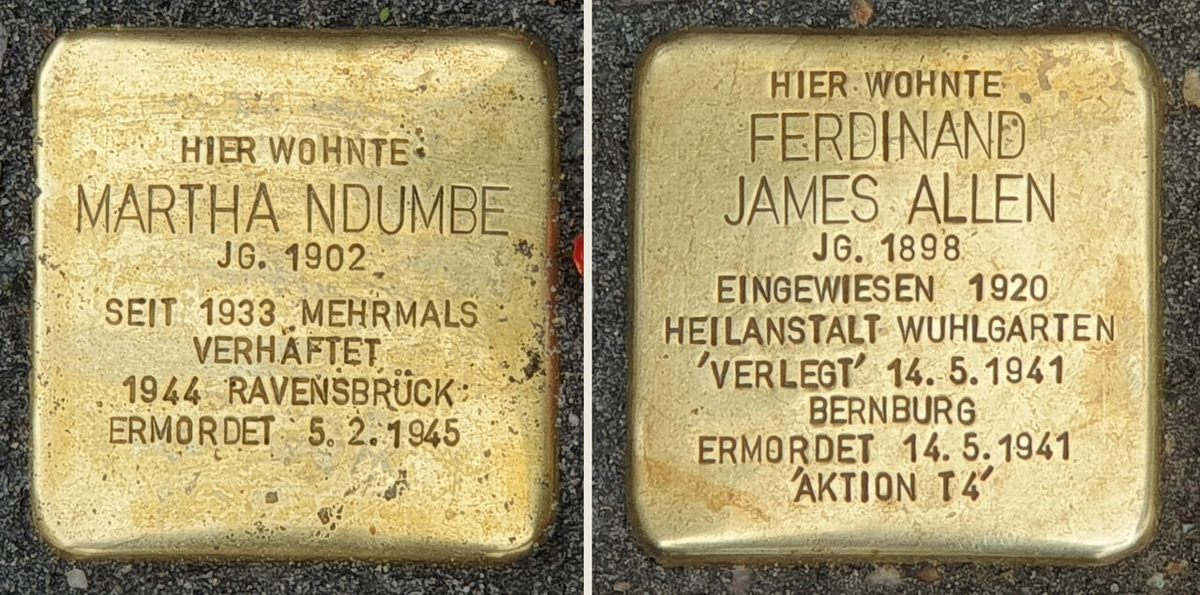 These Stolpersteine, or “stumbling stones,” were laid in Berlin in 2021 to honor two Afro-Germans murdered by the Nazis.