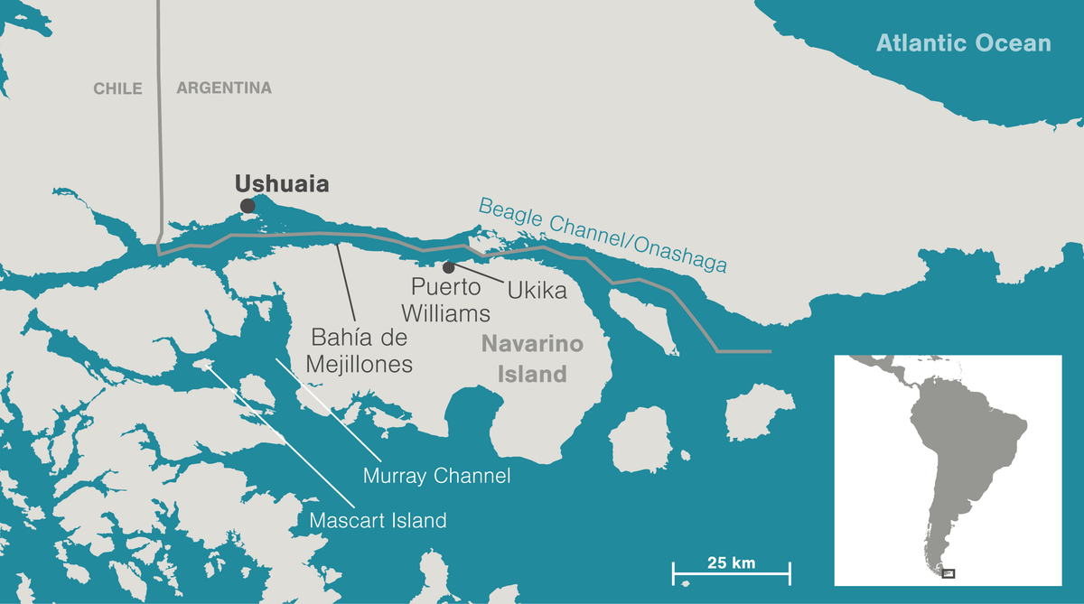 An Indigenous community that’s made Tierra del Fuego home for thousands of years, the Yaghan, currently lives on Navarino Island, Chile, and across the Beagle Channel (Onashaga in the Yaghan language) in Ushuaia, Argentina.