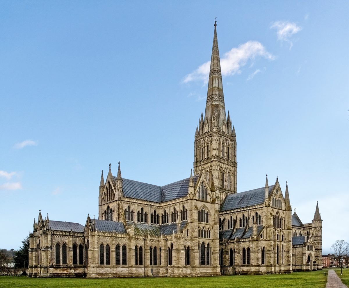 As part of her punishment for committing adultery, Ela FitzPayne, the likely orchestrator of Chaplain John Ford's murder, was forced to walk barefoot up and down Salisbury Cathedral (shown here) for seven years.
