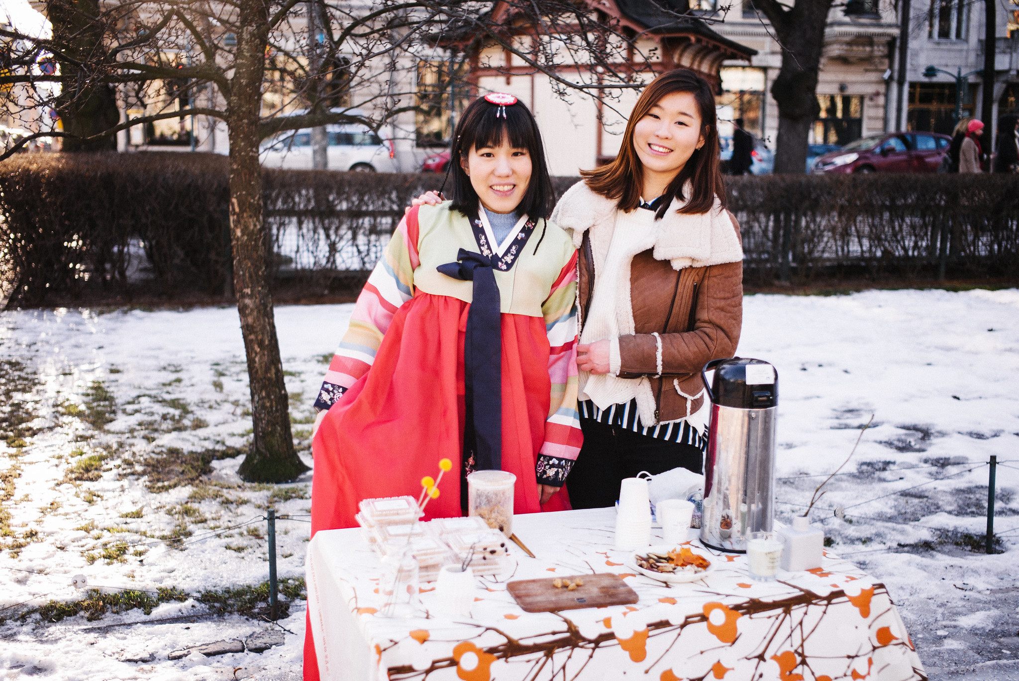 For a Restaurant Day in 2015, Koharu Haga (left) and Sol Baek (right) sell a selection of traditional Korean desserts.