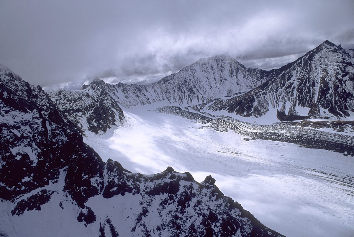 An aerial view of a glacier in Kamchatka.