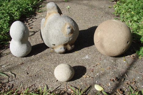 Sandstone concretions of various shapes collected from California beaches.