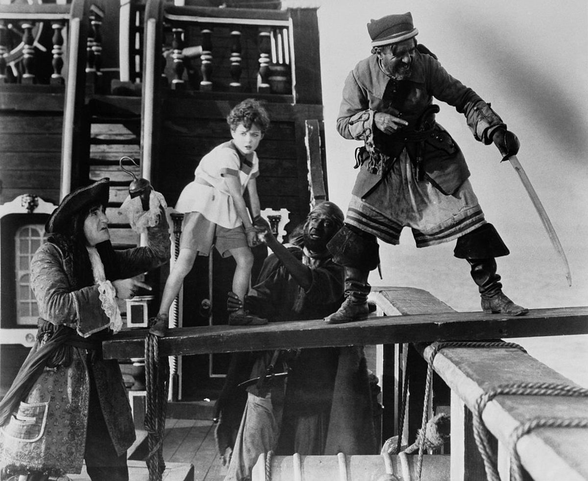 James Matthew Barrie created his iconic Peter Pan in 1902 (seen here in the 1924 silent film version), popularizing many pirate stereotypes—including that all pirates were men.