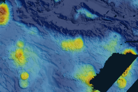 The dark blue area is the Diamantina Trench southwest of Perth. It is up to 26,401 feet deep. 