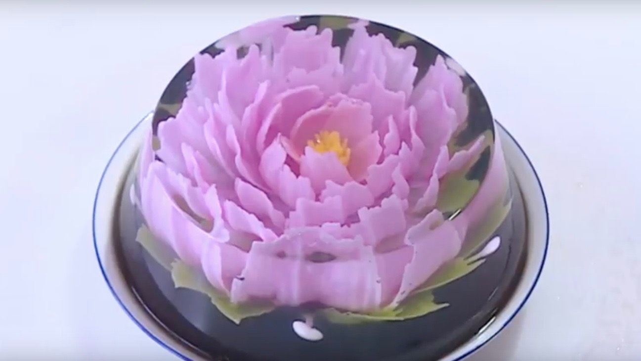 Stunning 3D Jelly Cake Looks Like Cherry Blossom Blooming on the Plate