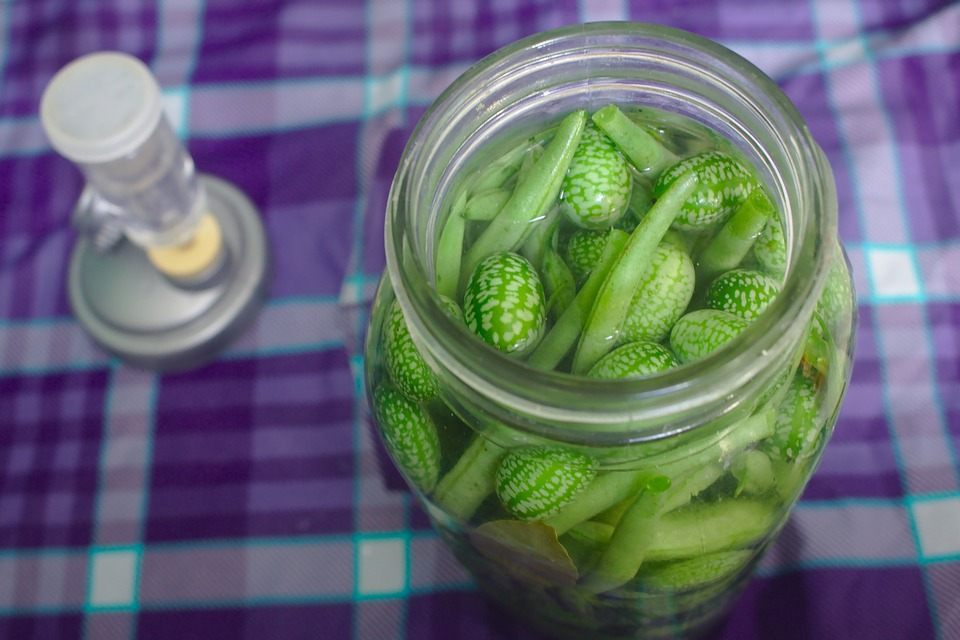 Mexican sour gherkins mixed with pickled green beans.