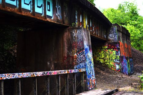 Graffiti railroad tracks.